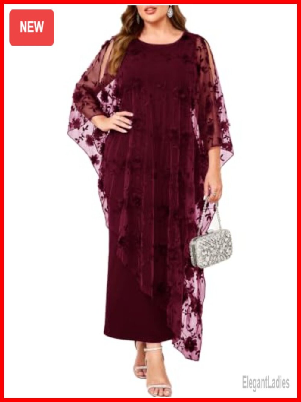 Plus Size 3D Floral Formal Dress Long Overlay Evening Gown Wedding Guest